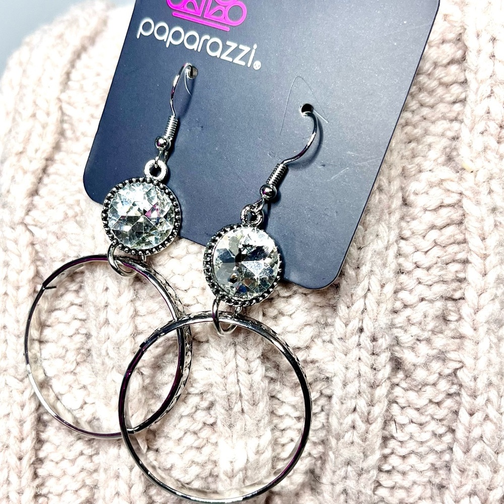 Paparazzi Silver Hoop Earrings with Crystal Accents